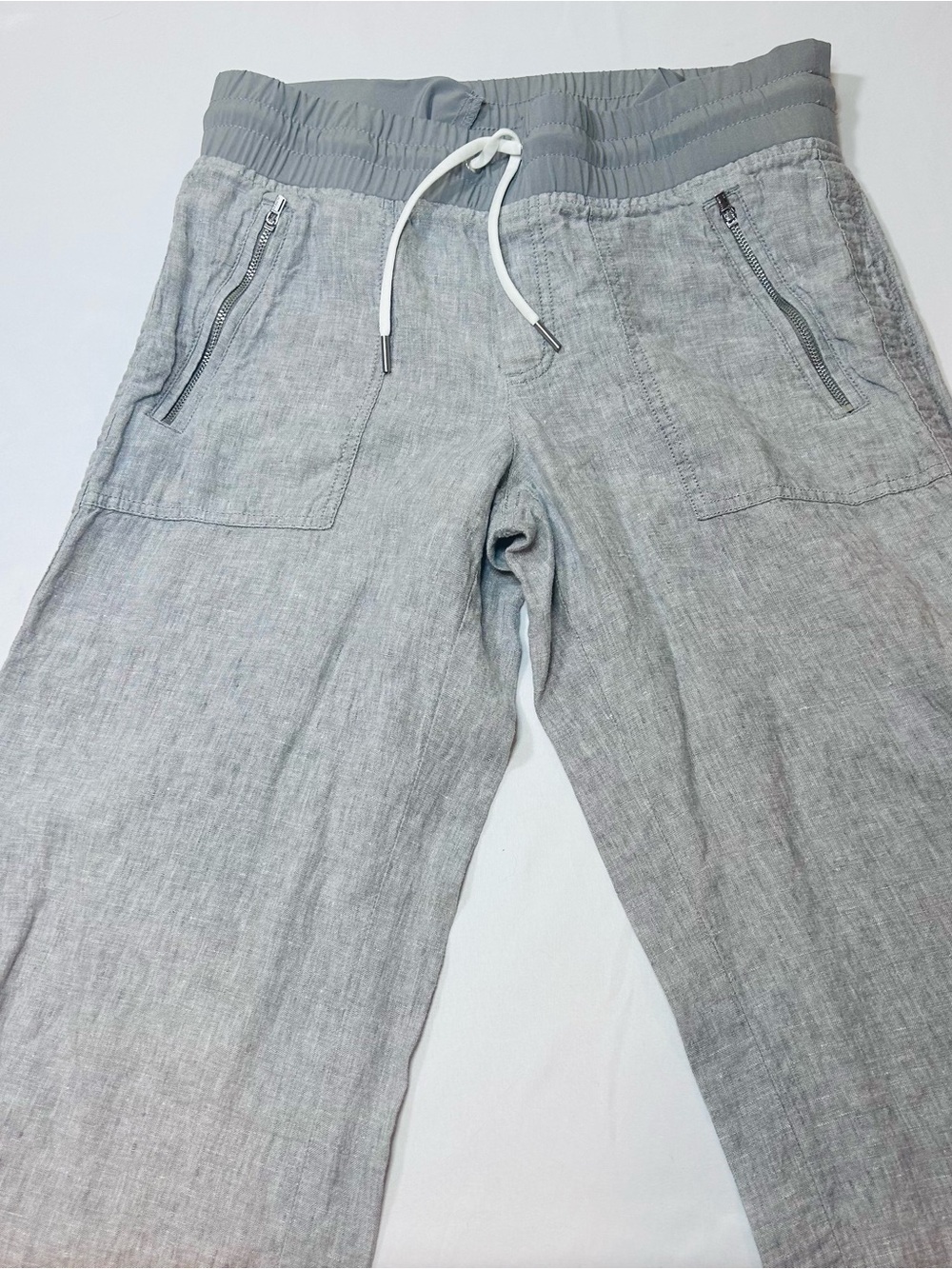 Athleta Cabo Linen Wide Leg Pants Chambray Light Gray Size 4